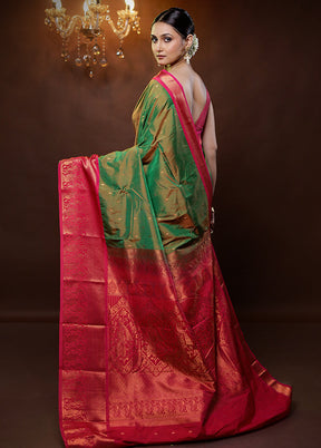 Green Kanjivaram Silk Saree With Blouse Piece