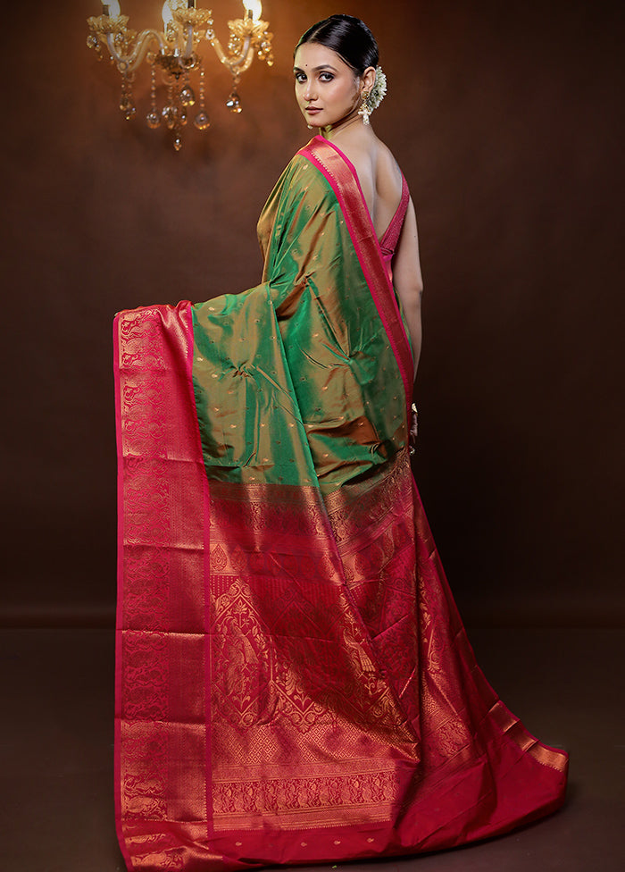 Green Kanjivaram Silk Saree With Blouse Piece