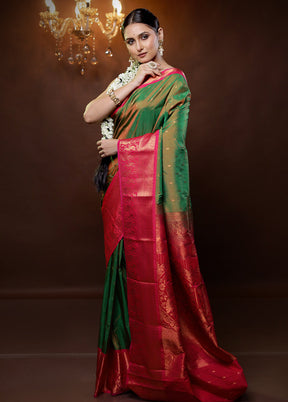 Green Kanjivaram Silk Saree With Blouse Piece