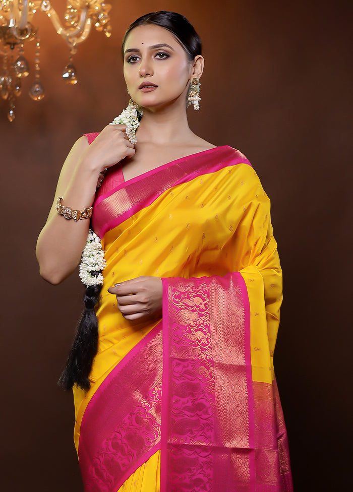 Yellow Kanjivaram Silk Saree With Blouse Piece