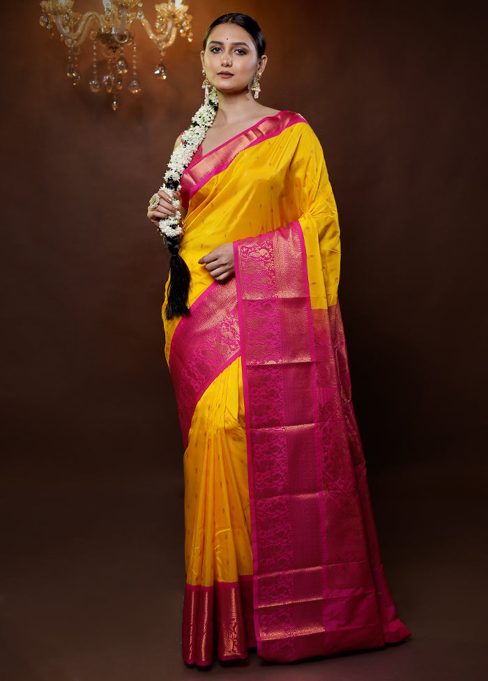 Yellow Kanjivaram Silk Saree With Blouse Piece - Indian Silk House Agencies