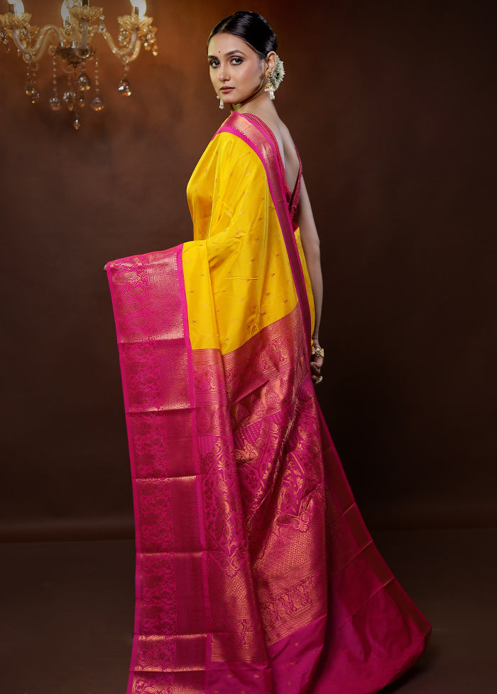 Yellow Kanjivaram Silk Saree With Blouse Piece - Indian Silk House Agencies