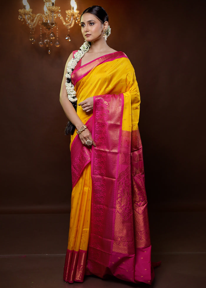 Yellow Kanjivaram Silk Saree With Blouse Piece - Indian Silk House Agencies