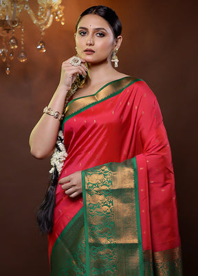 Pink Kanjivaram Silk Saree With Blouse Piece