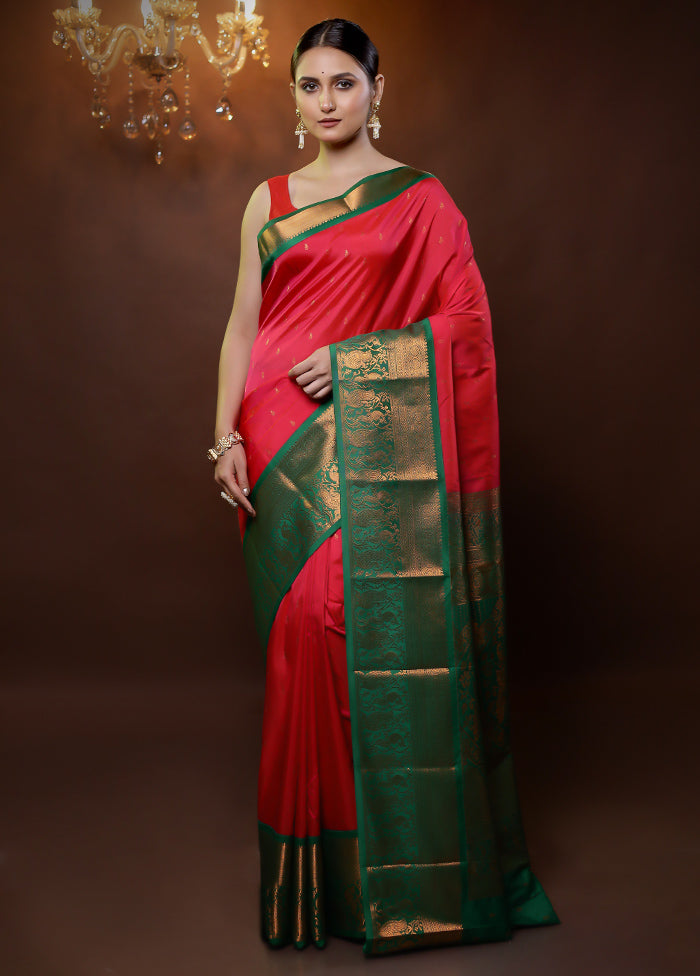 Pink Kanjivaram Silk Saree With Blouse Piece