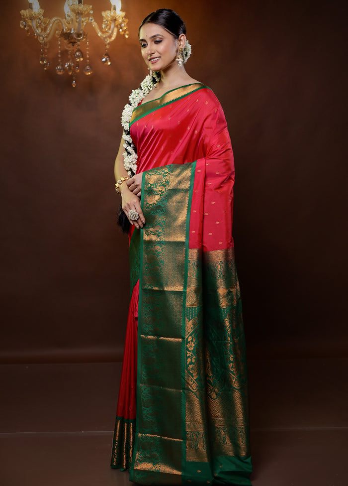 Pink Kanjivaram Silk Saree With Blouse Piece