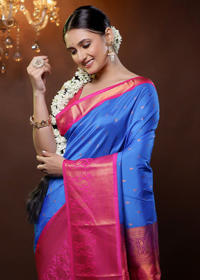 Blue Kanjivaram Silk Saree With Blouse Piece