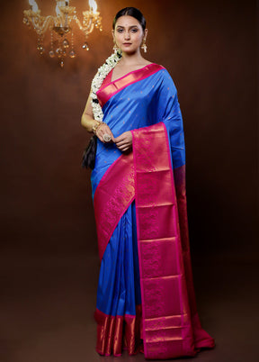 Blue Kanjivaram Silk Saree With Blouse Piece