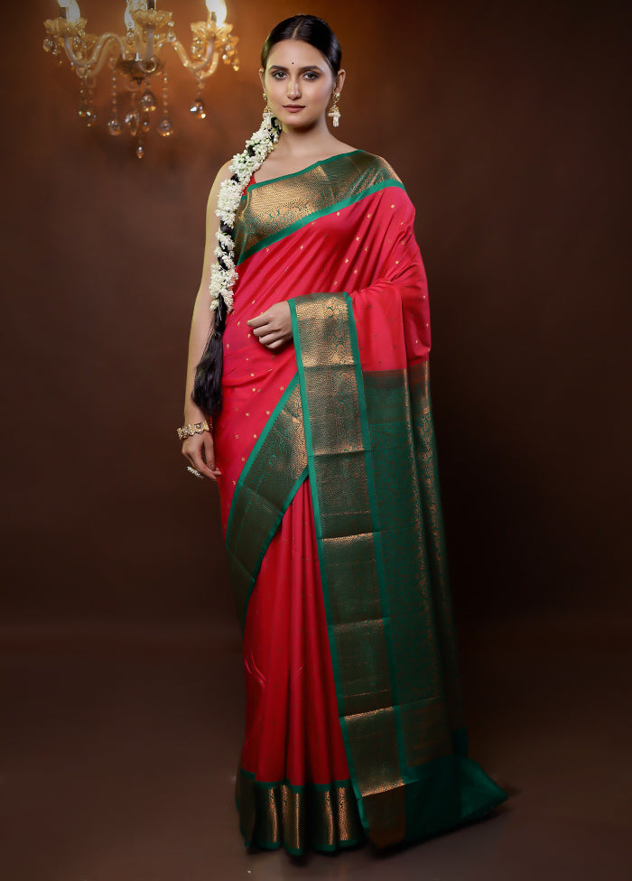 Pink Kanjivaram Silk Saree With Blouse Piece