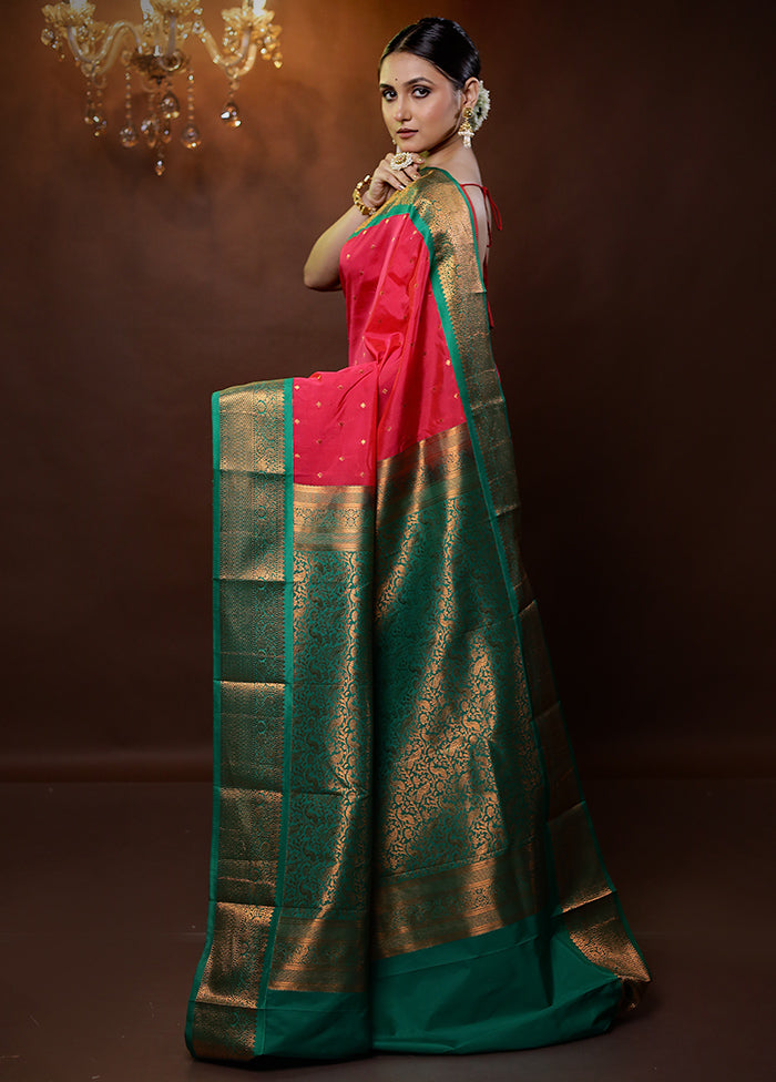 Pink Kanjivaram Silk Saree With Blouse Piece