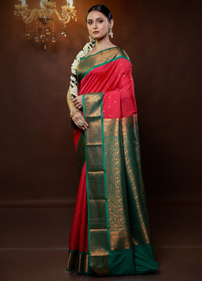 Pink Kanjivaram Silk Saree With Blouse Piece