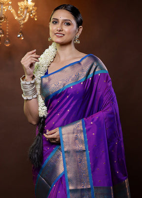 Purple Kanjivaram Silk Saree With Blouse Piece