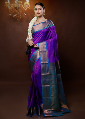 Purple Kanjivaram Silk Saree With Blouse Piece