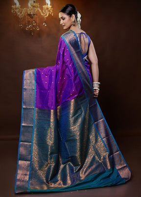 Purple Kanjivaram Silk Saree With Blouse Piece