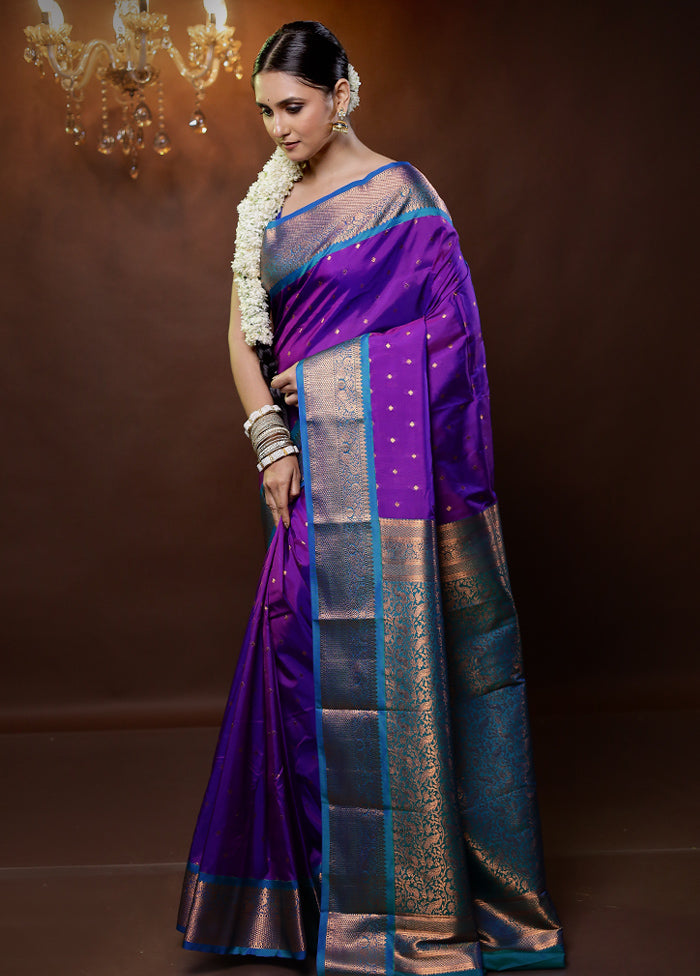 Purple Kanjivaram Silk Saree With Blouse Piece