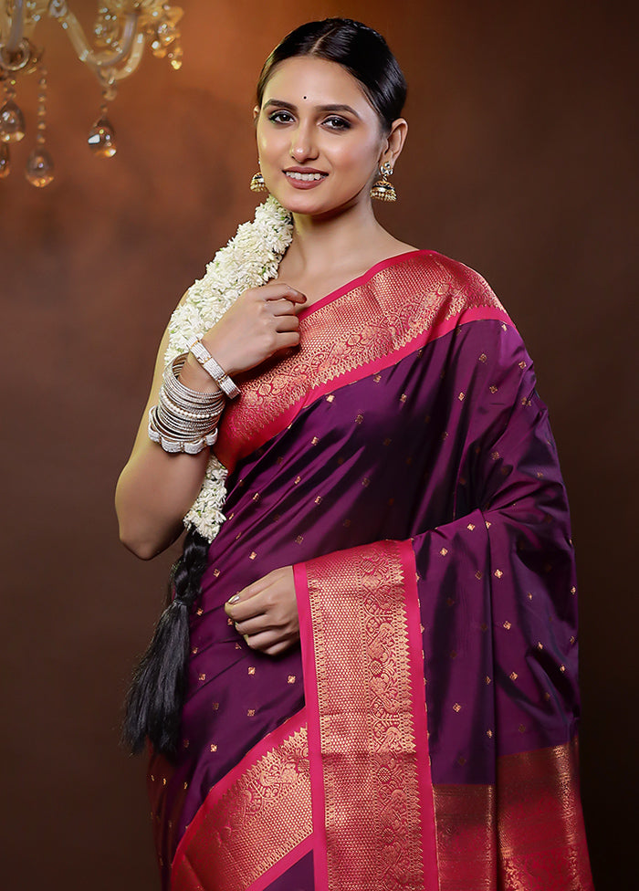 Purple Kanjivaram Silk Saree With Blouse Piece