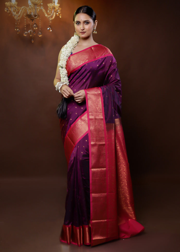 Purple Kanjivaram Silk Saree With Blouse Piece