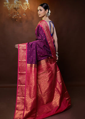 Purple Kanjivaram Silk Saree With Blouse Piece