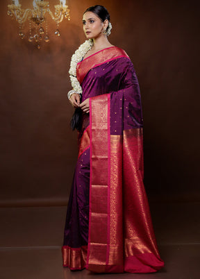 Purple Kanjivaram Silk Saree With Blouse Piece