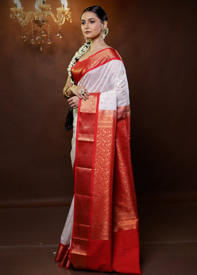 White Kanjivaram Silk Saree With Blouse Piece