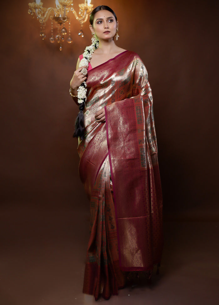 Gold Kanjivaram Silk Saree With Blouse Piece