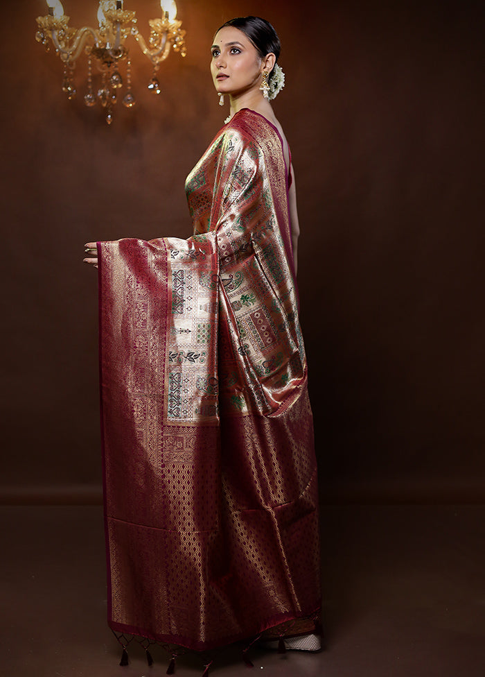 Gold Kanjivaram Silk Saree With Blouse Piece