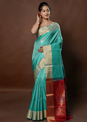 Blue Handloom Kanchipuram Pure Silk Saree With Blouse Piece - Indian Silk House Agencies