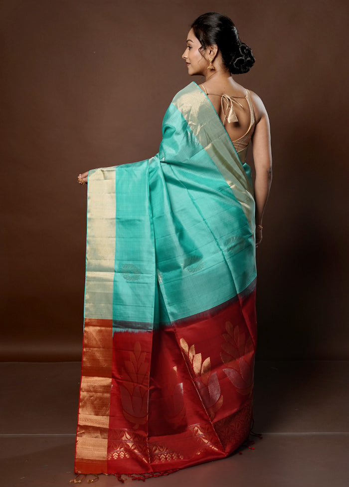 Blue Handloom Kanchipuram Pure Silk Saree With Blouse Piece - Indian Silk House Agencies