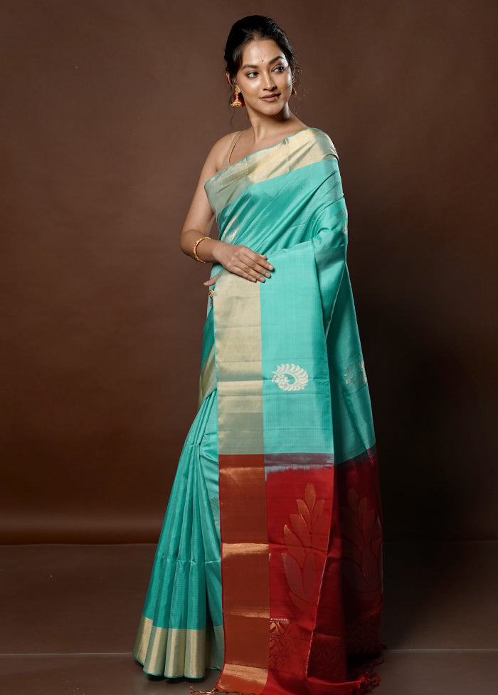 Blue Handloom Kanchipuram Pure Silk Saree With Blouse Piece - Indian Silk House Agencies