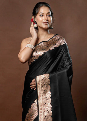 Black Banarasi Silk Saree With Blouse Piece