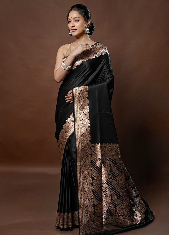 Black Banarasi Silk Saree With Blouse Piece