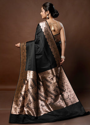 Black Banarasi Silk Saree With Blouse Piece