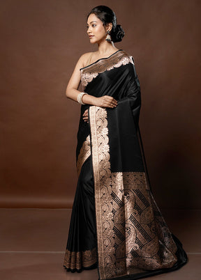 Black Banarasi Silk Saree With Blouse Piece