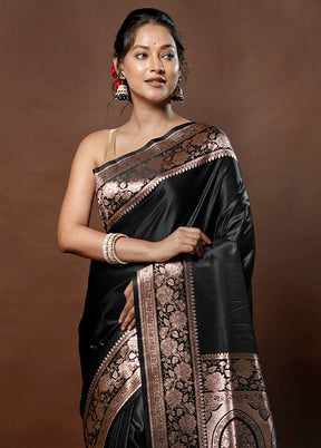 Black Banarasi Silk Saree With Blouse Piece - Indian Silk House Agencies