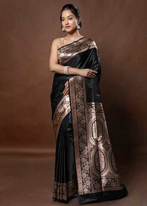 Black Banarasi Silk Saree With Blouse Piece - Indian Silk House Agencies