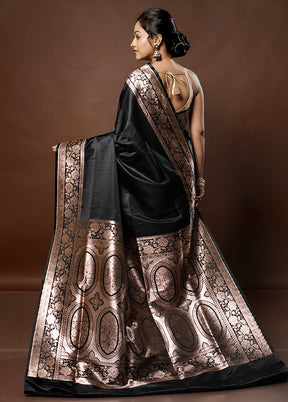 Black Banarasi Silk Saree With Blouse Piece - Indian Silk House Agencies