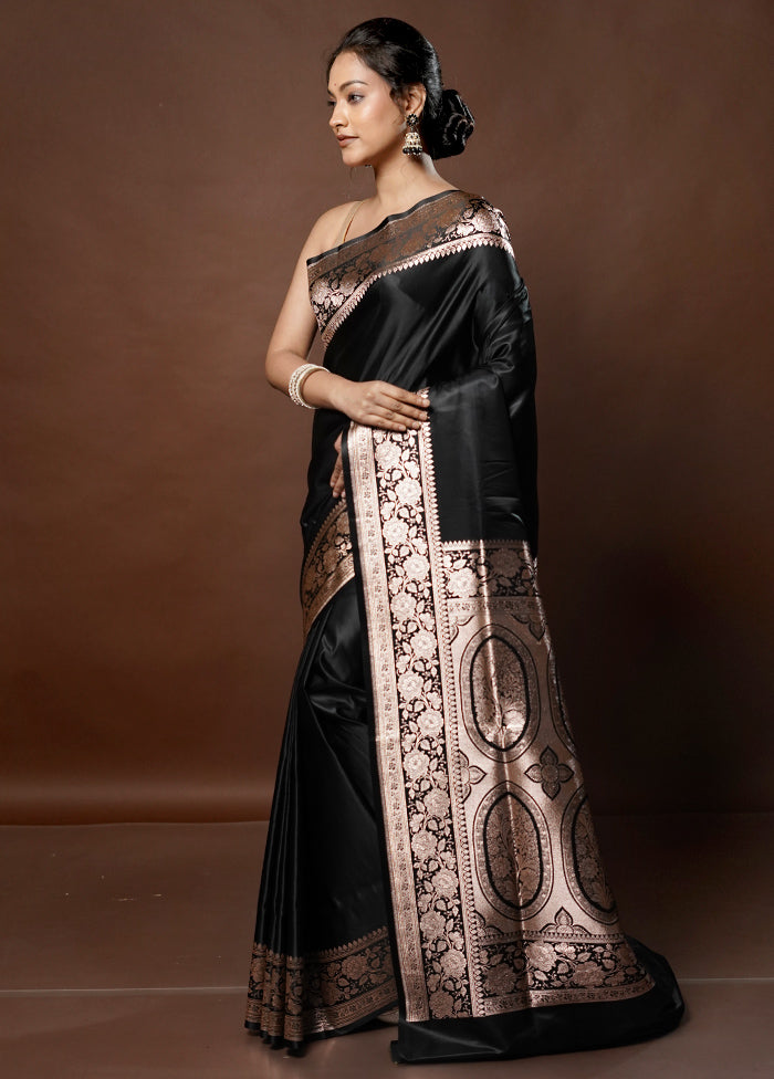 Black Banarasi Silk Saree With Blouse Piece - Indian Silk House Agencies