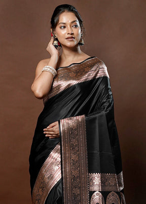 Black Banarasi Silk Saree With Blouse Piece - Indian Silk House Agencies