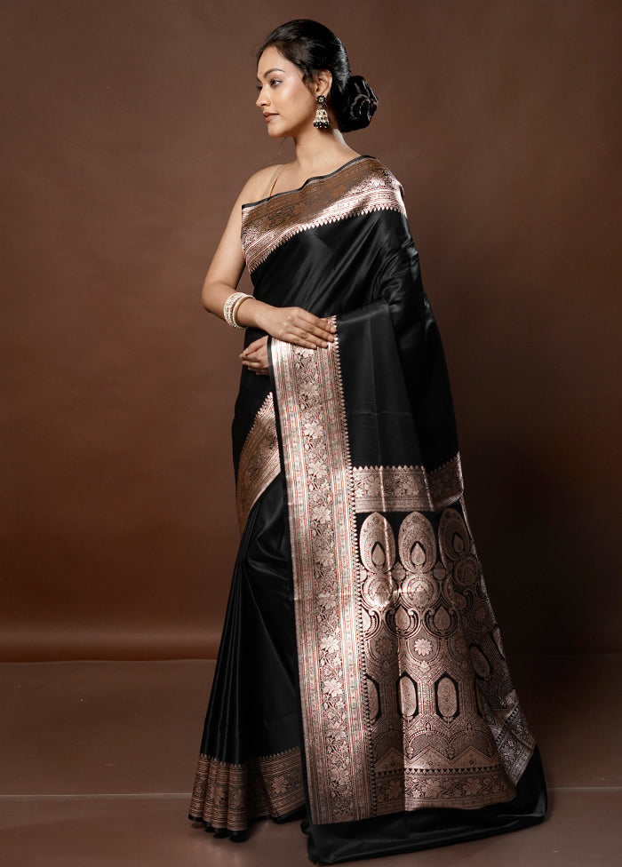 Black Banarasi Silk Saree With Blouse Piece