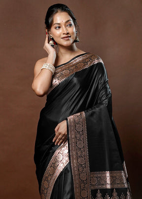 Black Banarasi Silk Saree With Blouse Piece - Indian Silk House Agencies