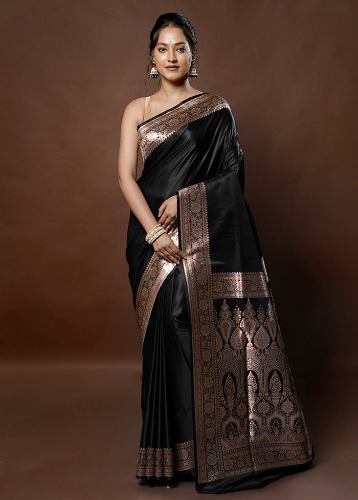 Black Banarasi Silk Saree With Blouse Piece