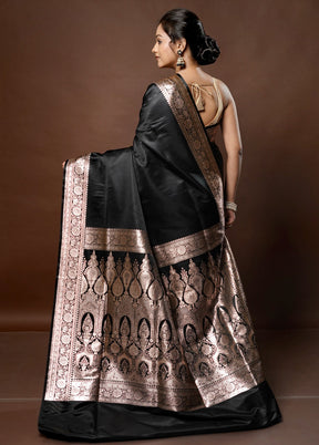 Black Banarasi Silk Saree With Blouse Piece - Indian Silk House Agencies