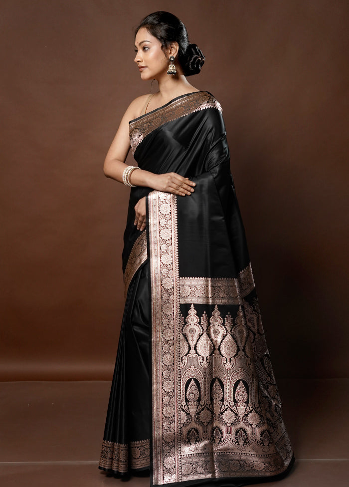 Black Banarasi Silk Saree With Blouse Piece - Indian Silk House Agencies