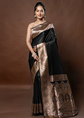 Black Banarasi Silk Saree With Blouse Piece