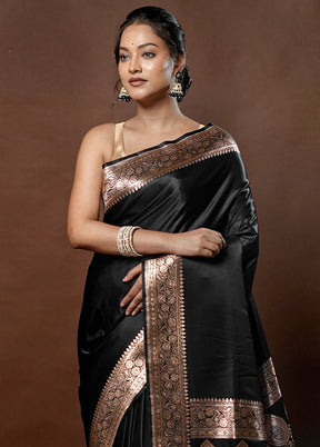 Black Banarasi Silk Saree With Blouse Piece - Indian Silk House Agencies