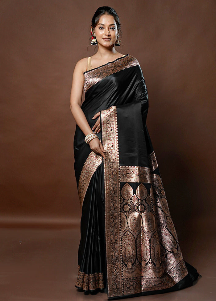 Black Banarasi Silk Saree With Blouse Piece