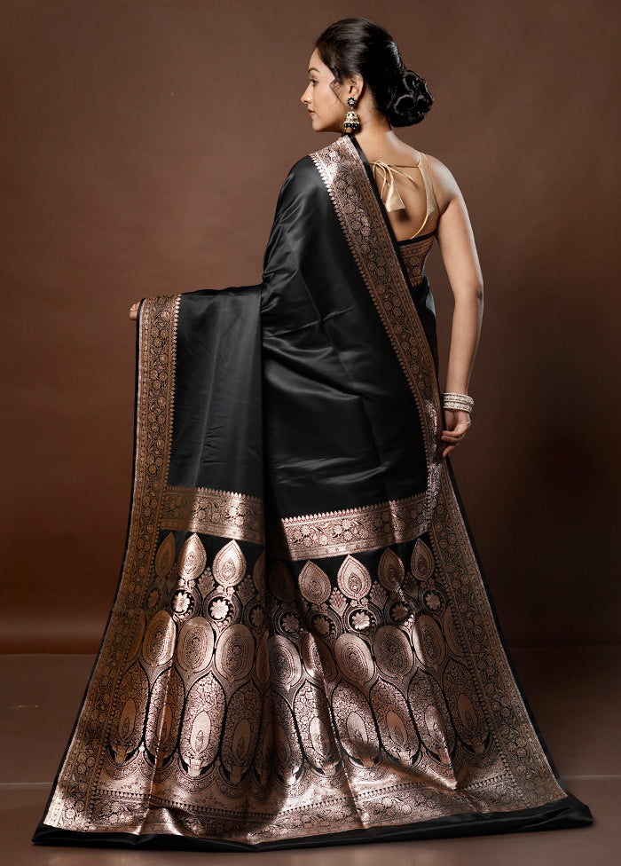 Black Banarasi Silk Saree With Blouse Piece - Indian Silk House Agencies