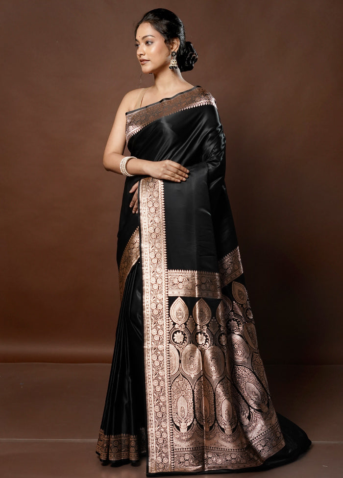 Black Banarasi Silk Saree With Blouse Piece