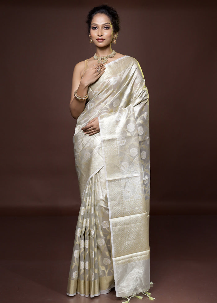 Grey Tissue Silk Saree With Blouse Piece