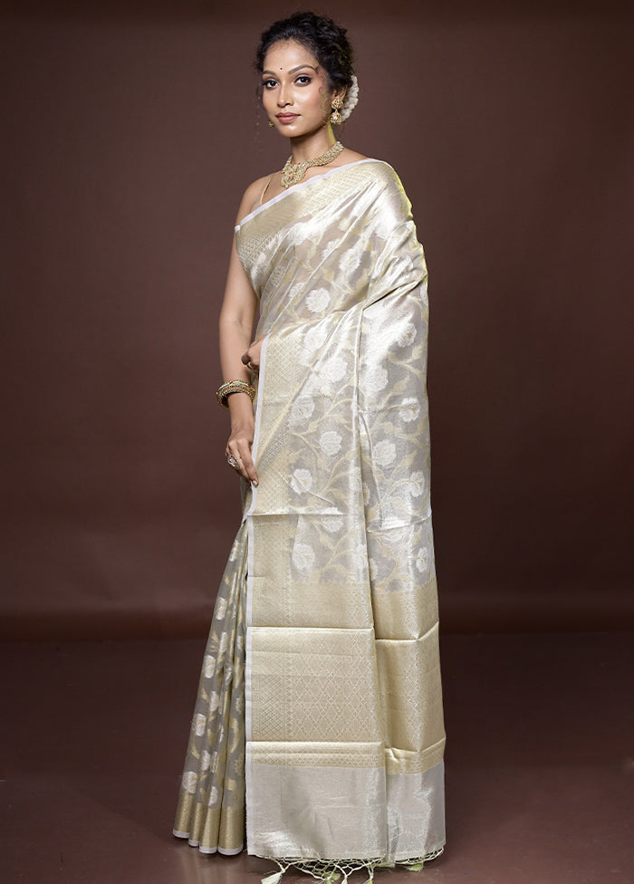 Grey Tissue Silk Saree With Blouse Piece